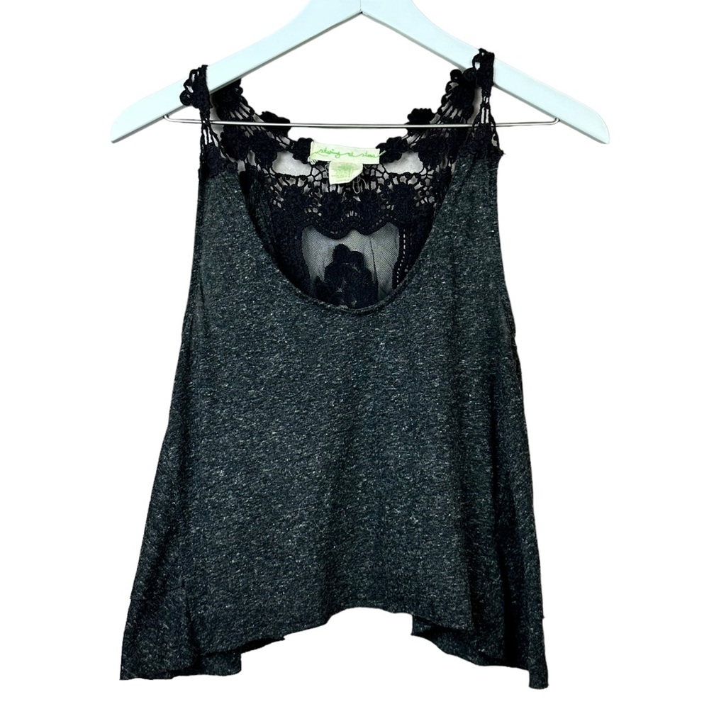 Urban Outfitters Staring At Stars Lace Back Black Linen Top Women Sz S